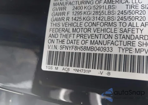 2021 Honda Passport Awd Ex-L z USA, uszkodzony, nr VIN 5FNYF8H58MB040933